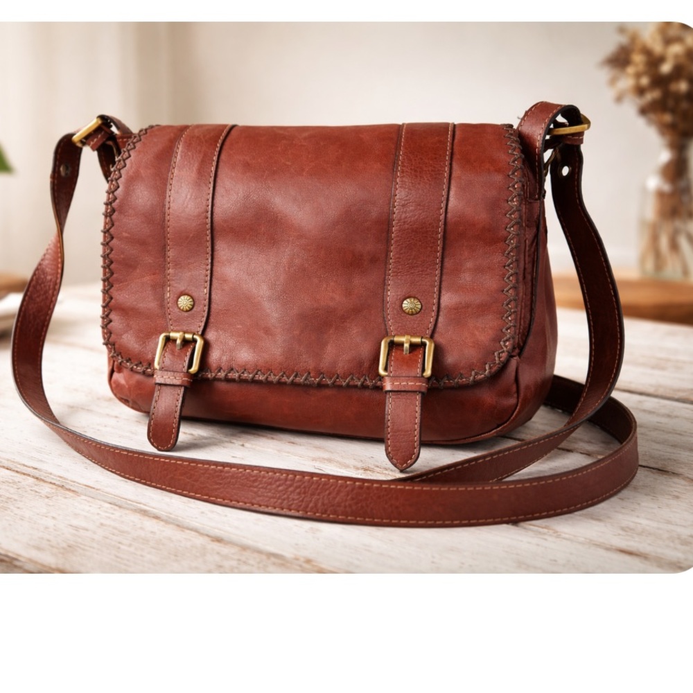 Firenze Bella Classic Brown Leather Crossbody Satchel